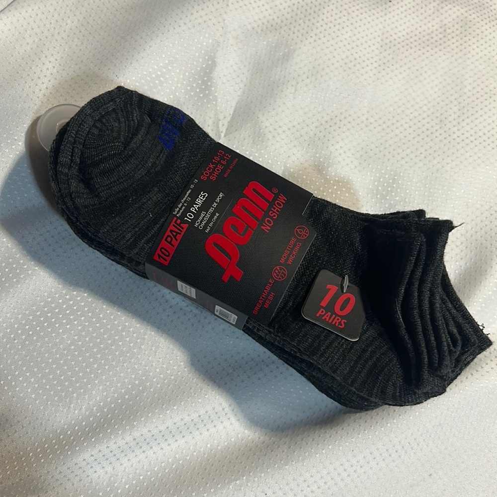 Penn No Show Socks 10 Pairs Ankle Socks Size 6-12 Multi Pack Unisex Wicking